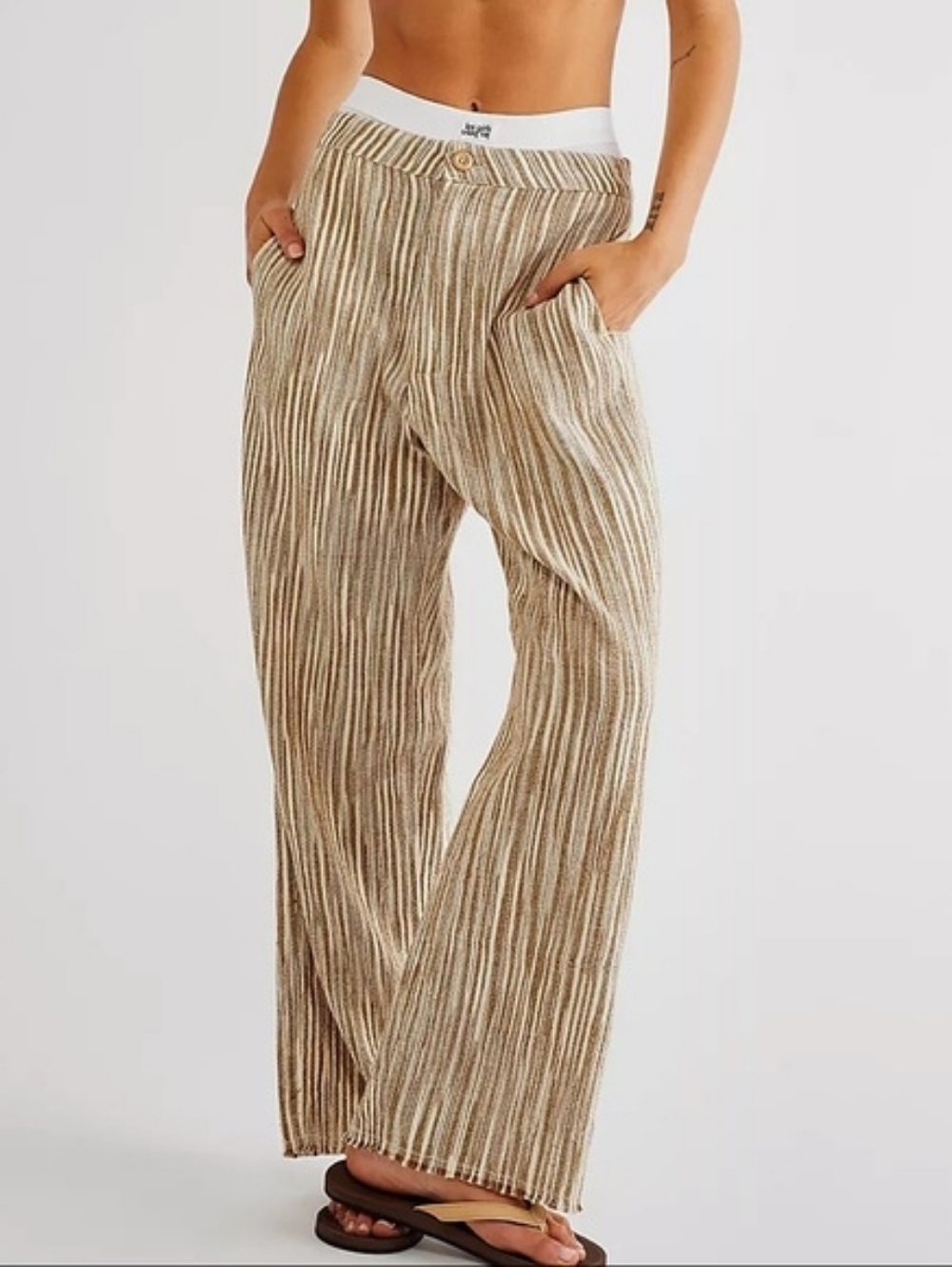 Free People Marta Yarn Dye Trousers Striped Cotton-Linen Chinos